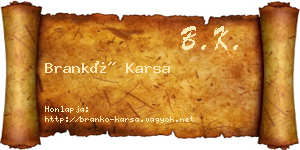 Brankó Karsa névjegykártya